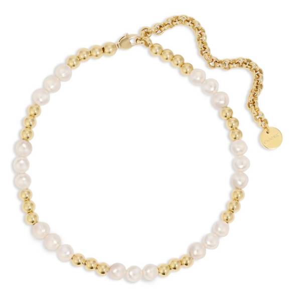 NEW EKLEXIC women's petra pearl & bead necklace in gold